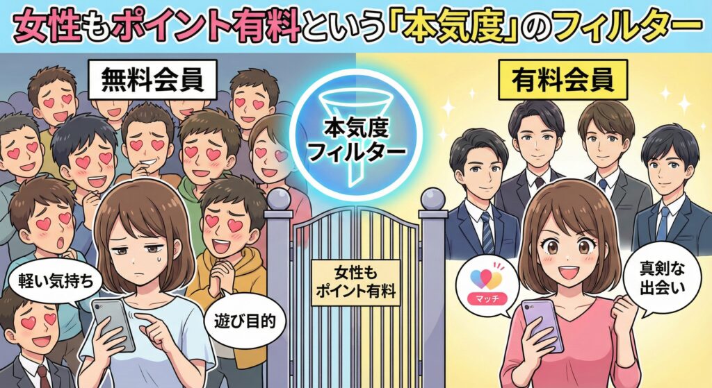 女性もポイント有料という「本気度」のフィルター