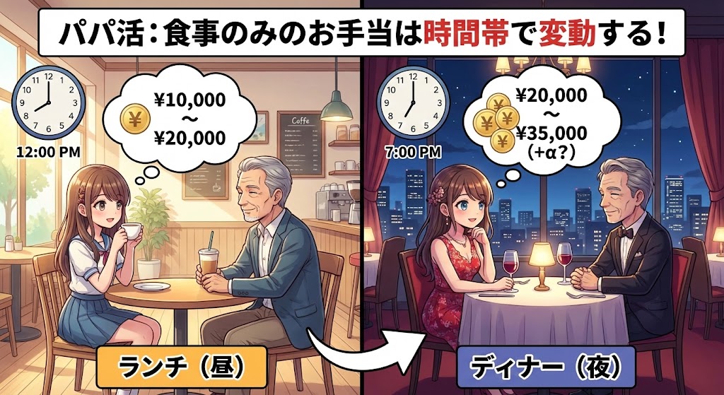 パパ活での食事のみのお手当は時間帯で変動する