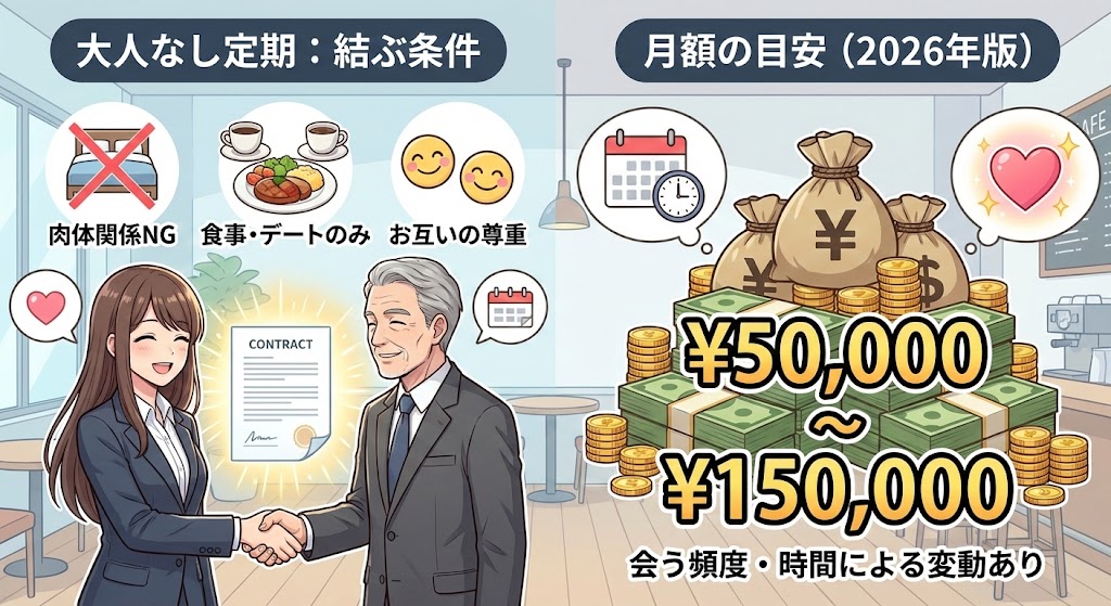 パパ活の定期を大人なしで結ぶ条件と月額の目安