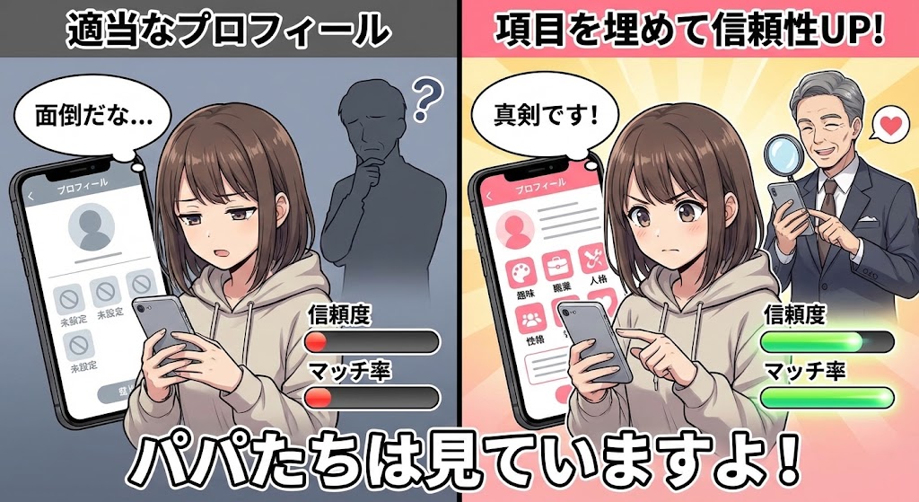 プロフィール項目を埋めて信頼性とマッチ率を高める