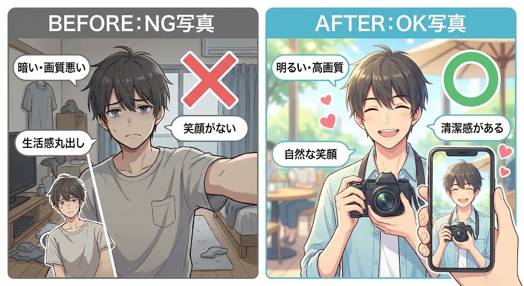 マッチング率を上げるプロフィール写真の選び方