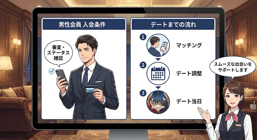 男性会員の入会条件とデートまでの流れ
