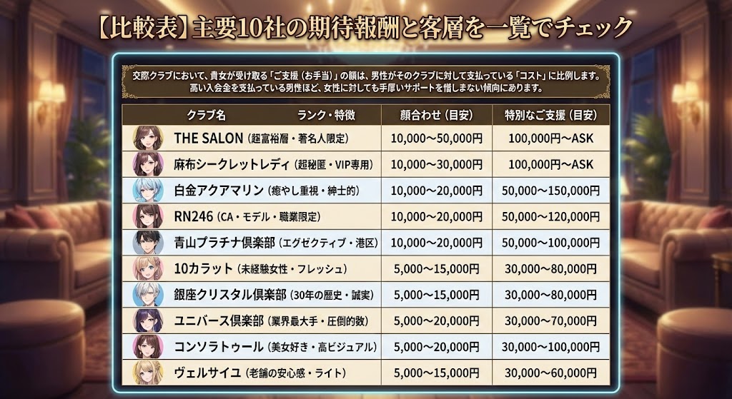 【お手当比較表】主要10社の期待報酬と客層を一覧でチェック