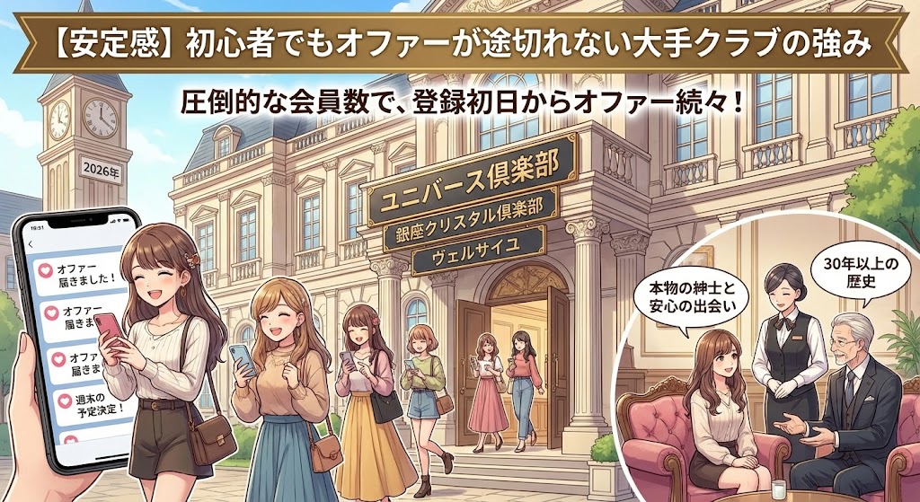 【安定感】パパ活初心者女子でもオファーが途切れない大手交際倶楽部の強み