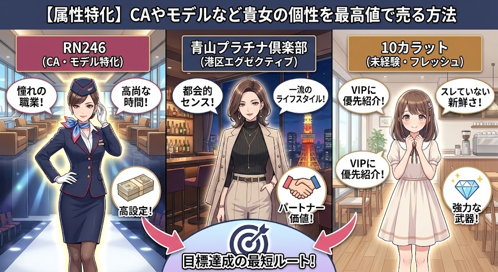【属性特化】CAやモデルなど女子の個性を交際倶楽部で最高値（お手当）に変える方法