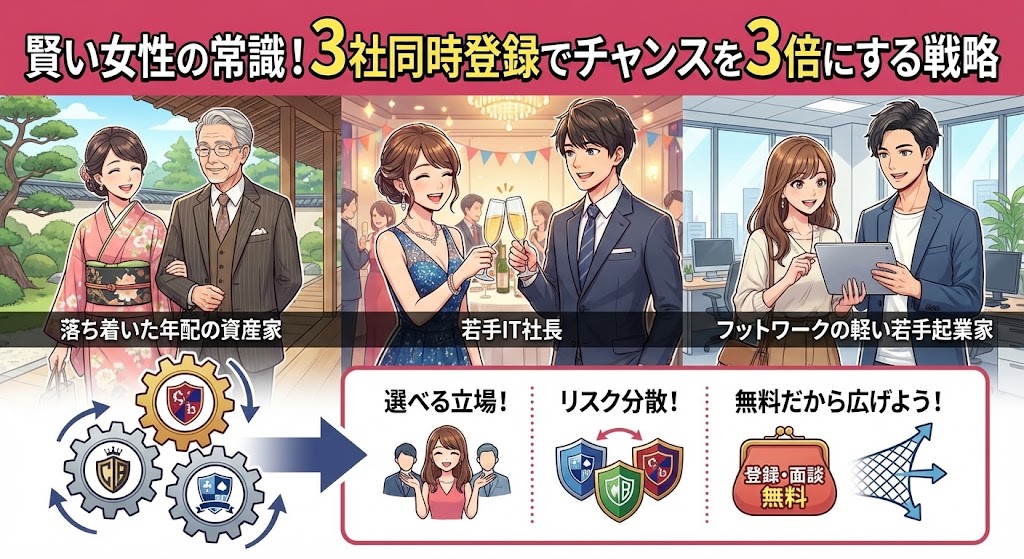 賢い女子の常識！交際倶楽部3社同時登録でパパ活のチャンスを3倍にする戦略