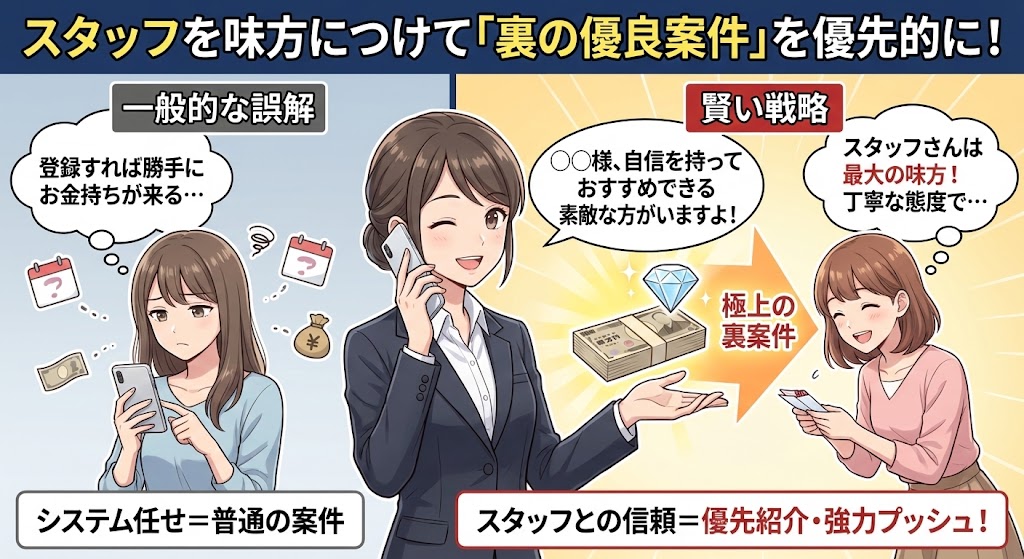 スタッフを味方につけて「優良なパパ活案件」を優先的に貰うコツ