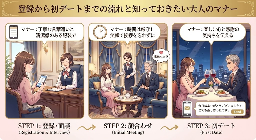 交際倶楽部への登録からパパ活初デートまでの流れと大人のマナー