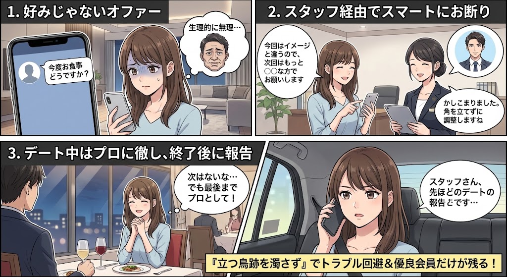 交際倶楽部でタイプじゃない男性から誘われた時のスマートな対処法