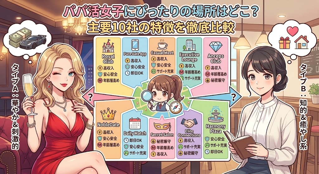 パパ活女子にぴったりの場所はどこ？主要10社の特徴を徹底比較