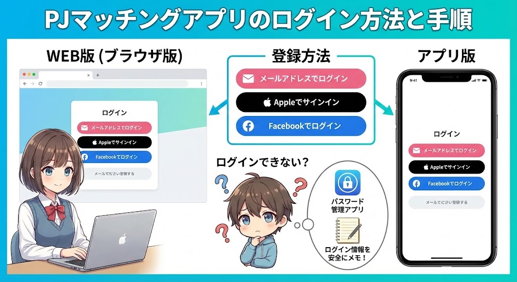 PJマッチングアプリのログイン方法と手順