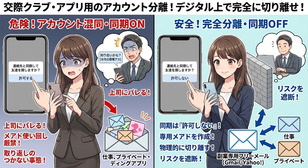 交際クラブ・マッチングアプリ用のアカウント分離