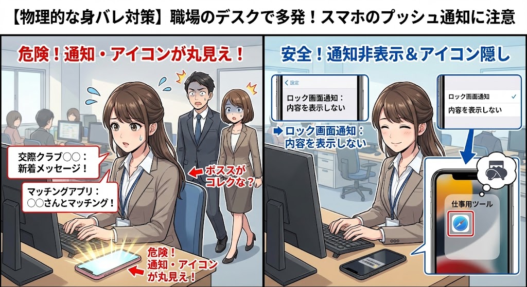 【物理的な身バレ対策】職場のデスクで多発!スマホのプッシュ通知に注意