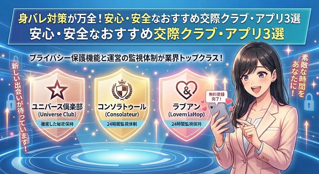 身バレ対策が万全!安心・安全なおすすめ交際クラブ・アプリ3選