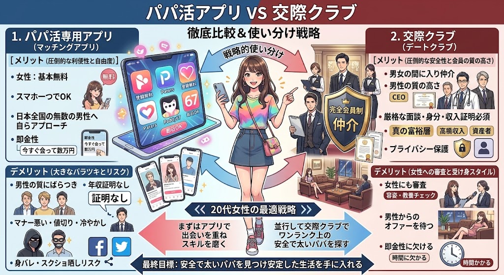 パパ活アプリと交際クラブの違い