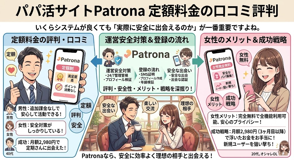 パパ活サイトPatrona定額料金の口コミ評判