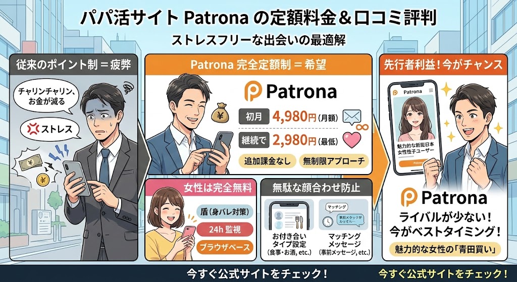 パパ活サイトPatronaの口コミ評判と定額料金
